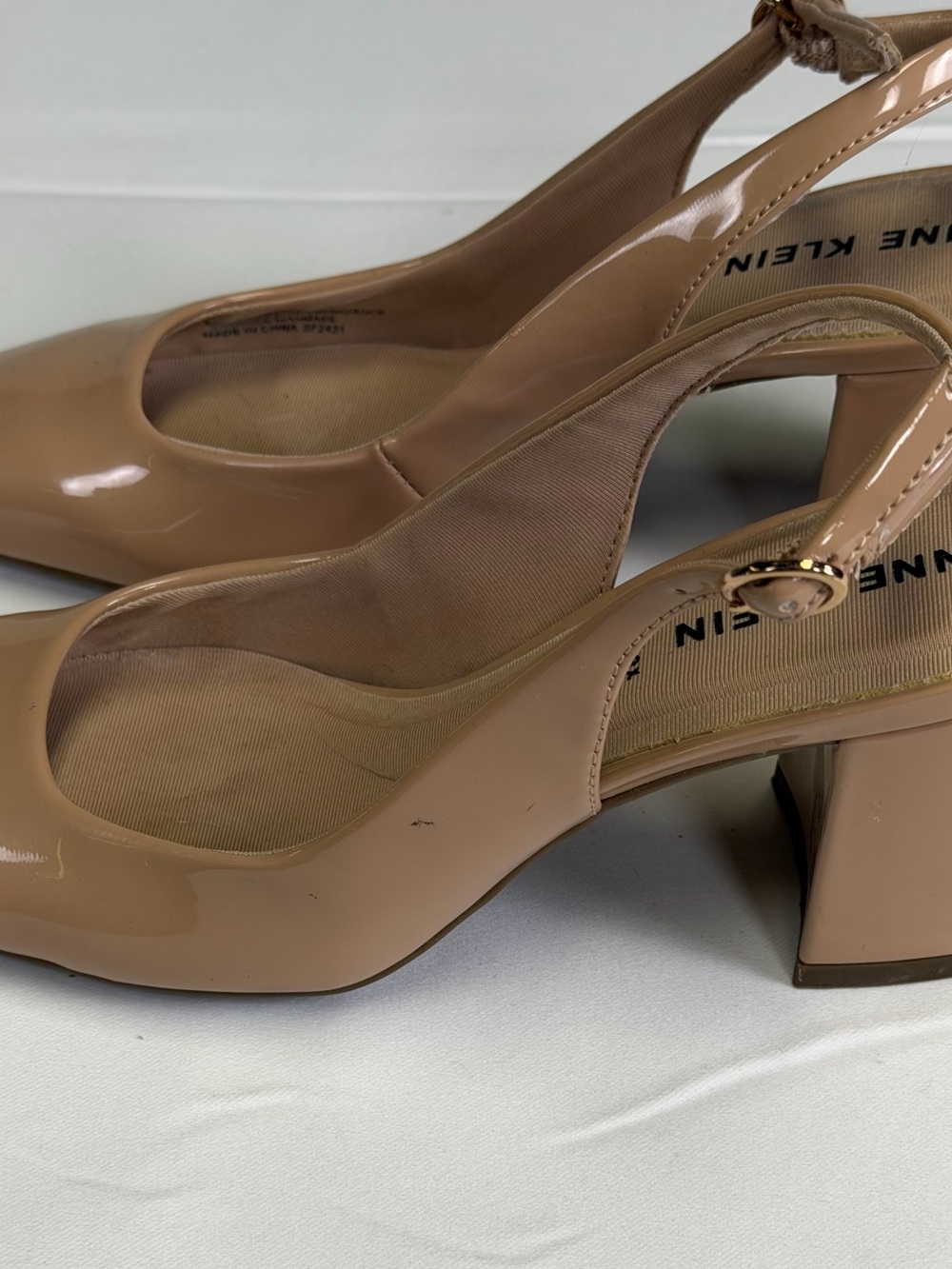 Anne Klein Nude Patent Slingback Block Heel Pumps - Picture 10 of 16